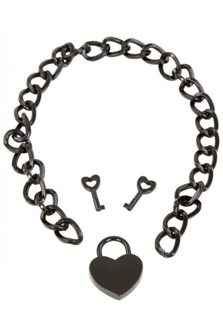 Collier chaine et coeur cadenas en métal noir